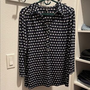 Alfani Dark Blue and White Patterned Button Down Shirt